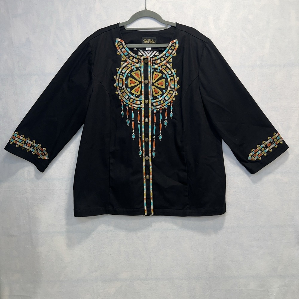 Bob Mackie Wearable Art Embroidered Native‎ Southwestern Button Up Jacket XL